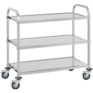 Royal Catering RCSW 3A Servierwagen Edelstahl 3 Borde - Ablagen: 90 x 50 cm - 500 kg - - Silber