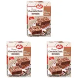 RUF Chocolate Chunk Brownies, Backmischung für saftig weiche Brownies mit Vollmilch-Schokostückchen, inkl. Backform, 1x410g (Packung mit 3)