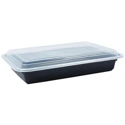 50x Menüboxen aus PP wiederverwendbar mit Deckel ungeteilt schwarz 29.5x20x5.5cm