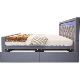 Home Deluxe - Polsterbett VELARA - 140 x 200 cm, Farbe: Dunkelgrau, gepolstertes Kopfteil mit LED Beleuchtung, inkl. 4 Schubladen I Doppelbett Komf... - Dunkelgrau