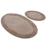 Badteppich Set 2-teilig Hellbraun oval