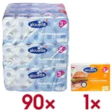 alouette Toilettenpapier Classic 3-lagig 90 Rollen (9 Pack à 10 Rollen) inkl. Küchenrolle weiß