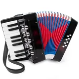 Akkordeon, 17 Tasten Klavier Akkordeon für Kinder 8 Bass mit Riemen für Anfänger Student Educational Musical Instrument (Schwarz)