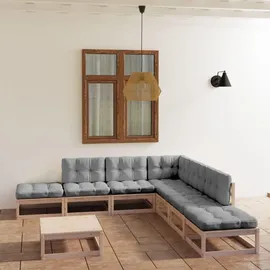 vidaXL Garten-Lounge-Set 8-tlg. Kiefer Massivholz beige/grau