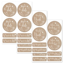 Aufkleber für Hochzeit "Papierdekor" (Set mit 80 Aufklebern in
