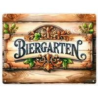 Speecheese Biergarten Metallschild XXL in 28x38 cm Old-School Biergarten