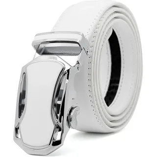 ZHIYI Herren Gürtel Ratsche Automatik Gürtel für Männer 35mm Breit Ledergürtel Weiß 120cm (fit taille 37"-43") - 120 cm (fit taille 37"-43")