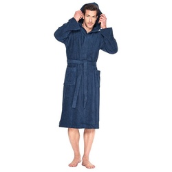 Wewo fashion Bademantel Saunamantel Unisex mit Kapuze, großzügige Kapuze, Bindegürtel, zwei aufgesetzte Seitentaschen, mit Bindegürtel, aus 100% Baumwolle, Walkfrottier, Länge ca. 125cm, kuschelig weich blau L (44/46)