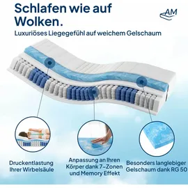 AM Qualitätsmatratzen Gelschaum Taschenfederkernmatratze 90 x 200 cm H2