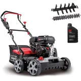 Scheppach Benzin Vertikutierer SC50VARIO Rasenlüfter inkl. Öl | Arbeitsbreite 40cm | 4-Takt Motor mit 4 kW / 5,5 PS Leistung | Geeignet für 1500m2 | Arbeitshöhe 0-15mm | 45L Fangsack | Moosentferner