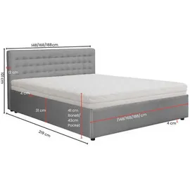 ks home concept Polsterbett, Silber, Textil, H4, 140x200 cm, Schlafzimmer, Betten, Polsterbetten