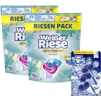 Weißer Riese Universal Trio-Caps A-Th. Lotus & Mandelöl (1x 120 WL), Vollwaschmittel mit intensivem Dufterlebnis & WC FRISCH Kraft-Aktiv Blauspüler Chlor, 1x 150 g