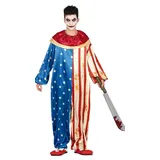 Fiestas Guirca Kostüm, Amerikanischer Clown Herrenoutfit mit Jumpsuit und Halskrause blau 14 - 16 Jahre