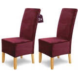 SCHEFFLER-Home Stretch Stuhlhussen Samt Puma Velvet/Velours Stuhlhussen Bordeaux 2er Set/Stuhlabdeckung als Stuhlhussen Schwingstühle/Spann-Stuhlhussen Lang/eleganter Chenille Stuhlüberzug