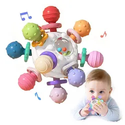 Fivejoy Lernspielzeug Beißspielzeug Baby ab 3 Monaten, Sensorik Rassel Babyspielzeug, Es erzeugt ein Rasselgeräusch, wenn es verdreht oder geschüttelt wird weiß