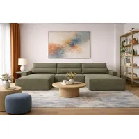 MOEBLO Wohnlandschaft DENVER U, Eckcouch aus Cordstoff Ecksofa U-Form Cord Sofa Couch Polsterecke U-Sofa - 410x85x200cm, mit Bettkasten und Schlaffunktion gelb