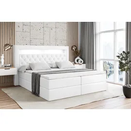 altdecor BOXBETT LED mit H3-Matratze und Lattenrost - NOEL GOLD - 200x200 Weiß