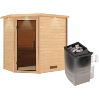 Woodfeeling Sauna Svea Eckeinstieg, Ofen 9 kW Saunaofen mit integrierter Steuerung