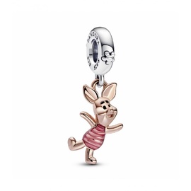 PANDORA Disney Winnie Puuh Ferkel Charm-Anhänger aus Sterling-Silber und 14 Karat rosévergoldeter Metalllegierung - kompatibel mit PANDORA Moments Armbänder