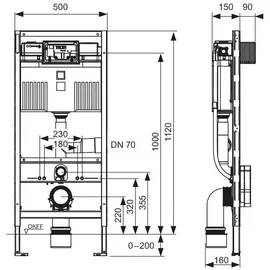 TECE WC-Modul mit Uni-Spülkasten, Anschluss für Geruchsabsaugung, Bauhöhe 1120 mm