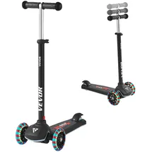 Vevor Scooter (3 Räder) ab 3 Jahren, Cityroller Kinderroller mit leuchtenden Rädern & höhenverstellbarem Lenker & rutschfestem Deck & leichtem Aluminiumrahmen, Tretroller bis zu 75 kg, Schwarz