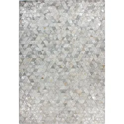 Lederteppich LEONIQUE "Amir" Gr. 2, bunt (silberfarben, grau), B:80cm H:8mm L:150cm, Leder, Teppiche, Kurzflor-Teppich, Dreieck-Muster, grafisches Design, Naturprodukt