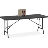 Relaxdays Gartentisch, klappbar, HBT: 73 x 180 x 74 cm, Kunststoff, Stahl, wetterfest, Holzoptik, Campingtisch, schwarz