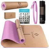 KESSER KESSER® Yogamatte Kork Inkl. Tragegurt Tasche & Yoga-Block Gymnastikmatte Yoga Matte rutschfest aus Naturkautschuk TPE Fitnessmatte, 183 x 62 Trainingsmatte für Fitness Sportmatte, Gymnastik extradick