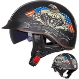 Motorrad Halbhelme Brain-Cap · Halbschale, Halbschalenhelm Herren Mit ECE, Motorradhelm Jethelm Retro Chopper Helm Vintage Männer Moped Mit Sonnenblende für Cruiser Chopper Biker, XXL(63~64cm)