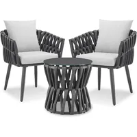 Tectake Gartenlounge-Set 3-tlg. Rope anthrazit/grau