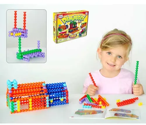 Konstruktionsspielzeug Steckbausystem 150 Teile, bunt, Kunststoff - Playstix - Verriegelnde Stäbe, inkl. Ideenbuch, ab 3 Jahren