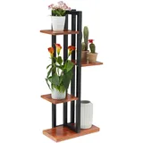 Relaxdays Blumenregal Metall, 4-stufige Indoor Blumentreppe, Holzoptik, HBT: 93x42,5x22,5 cm, Pflanzenregal, dunkelbraun