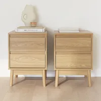 Sweeek 2er-Set Nachttische mit Holzdekor und zwei Schubladen -