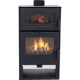 Kaminofen ALAZ K9M Schwarz 9 kW, Kaminofen mit Backfach, Kamin Heizofen Dauerbrandofen Holzofen, Кaminholz Hüttenofen, Кaminfeuer, Fireplace wood - Schwarz