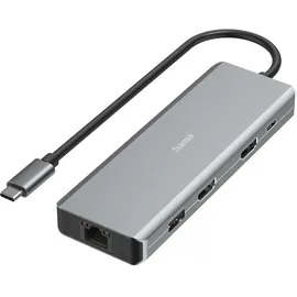 Hama USB-Hub 9 Ports 2x HDMI, 1x LAN/Ethernet, Ultra-HD 4K, bis zu 5 Gbit/s, MST für mehrere Bildschirme, Thunderbold, Power Delivery) Aluminium