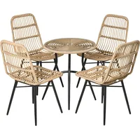 Outsunny 5-tlg. Polyrattan Gartenmöbel Set Essgruppe Esstisch mit 4 Stühlen - Naturbelassen