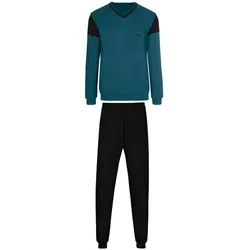 Schlafanzug TRIGEMA "TRIGEMA Schlafanzug in modischem Design", Herren, Gr. L, blau (petrol), 100% Baumwolle, Basic, Homewear-Sets