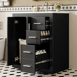 Okwish Waschtischunterschrank 3 Schubladen 76 x 85 x 46,5 cm Schwarz