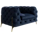 s-style möbel Chesterfield-Sessel, Dunkelblau, Textil, Echtholz,Buche, Birke, 1-Sitzer, Couch Wohnzimmer, Sessel, Chesterfield-Sessel