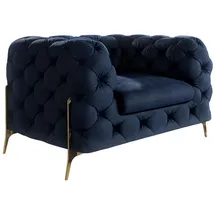 s-style möbel Chesterfield-Sessel, Dunkelblau, Textil, Echtholz,Buche, Birke, 1-Sitzer, Couch Wohnzimmer, Sessel, Chesterfield-Sessel