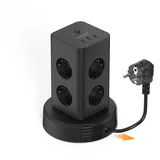 TESSAN Mehrfachsteckdose mit USB C, 8 Fach Steckdosenleiste mit Einziehbares Verlängerungskabel 2M, Mehrfachstecker Steckerleiste mit Schalter, Steckdosenturm Verteilersteckdose für Zuhause, Schwarz