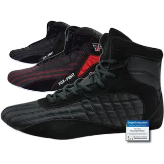 FOX-FIGHT Kampfsport Schuhe | für Damen und Herren | Atmungsaktiv Flexibel | Wildleder | Ringerschuhe | Athletik Fitnesschuhe Bodybuilding | 45 / schwarz - 45 EU