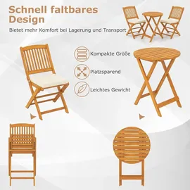 Goplus 3tlg. Gartenmöbel Set Akazienholz klappbar Rundtisch 2 Stühlen Kissen Beige - Beige