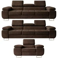 M-Punkt24 Polstergarnitur Sofa Wohnlandschaft DUBAI, (3-3-1, mit Bettfunktion, XL Sofa-Set, Bigsofa, Samt, Braun), Bestehend aus 3-Sitzer mit Bettfunktion, Sessel braun