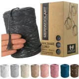 MeriWoolArt® Makramee Garn Grau - Makramee Garn 3mm farbig 200m - Super weiches Garn, einfach gedrehte Makramee Schnur - Öko-Tex 96% recyceltes Baumwollgarn farbig - DIY Boho Deko Makramee