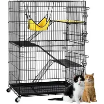 Yaheetech katzenkäfig mit Doppeltür, rattenkäfig mit 3 Ebenen,Abnehmbarer Käfig für Kleintiere 123x80x55 cm, Schwarz
