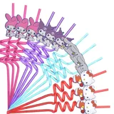 Hello Kitty Kinder Strohhalme – 12er Set wiederverwendbare Spiral Trinkhalme aus Kunststoff – Bunte Strohhalme für Kindergeburtstag, Party Deko, Schule & Feiertage