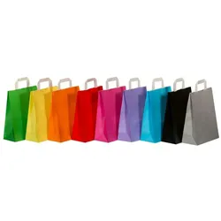 VEPATIM 250x Papiertragetaschen Papiertaschen Flachhenkel 18x8x22cm gelb 70gr.