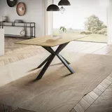 Lomadox Esstisch 160x90cm mit Schweizer Kante, Wildeiche massiv geölt, Metallfußgestell, TISDALE-69 - Braun