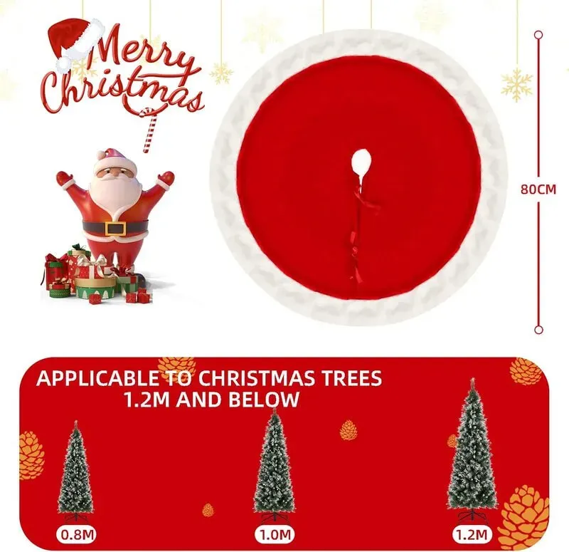 SALCAR Weihnachtsbaumdecke Rund, 80cm Weihnachtsbaum Decke Rot Plüsch Weihnachtsbaumrock, Christbaumdecke Fell für Weihnachtsbaum Tannenbaum und Weihnachtsbaum Deko